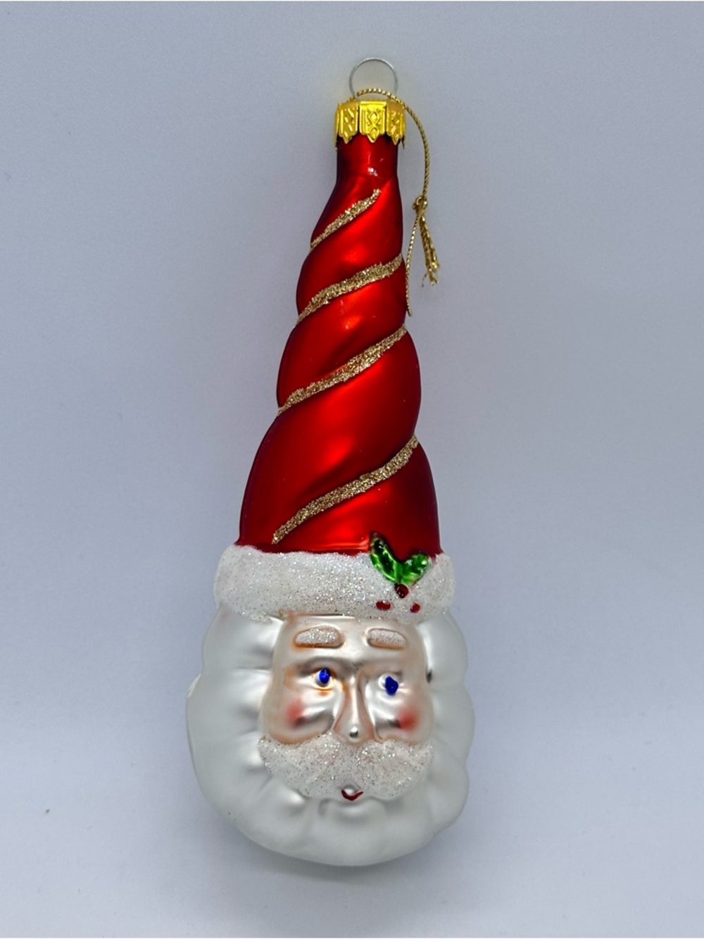VTG 2000 Spiral Hat Santa Christmas Ornament Hand Painted Blown Glass Box *READ*